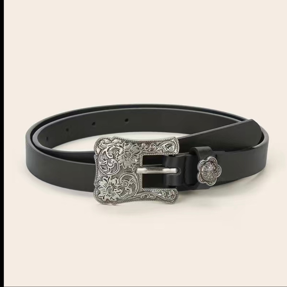 New western style floral and filagree engraved buckle with belt Y2K western